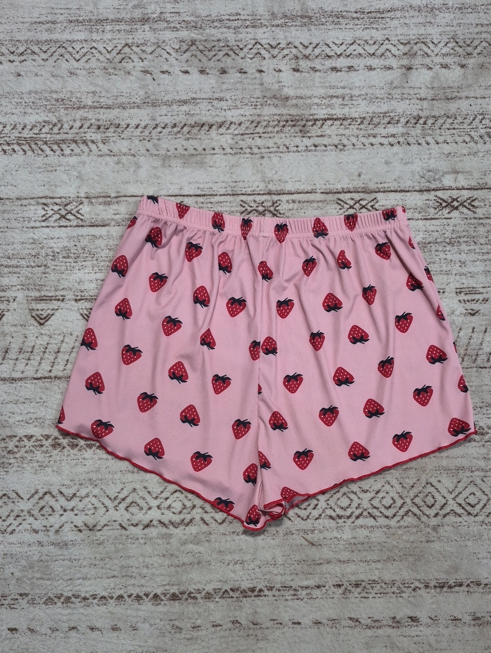 Source Unknown Pink Strawberry Print High-Waist Lounge Shorts